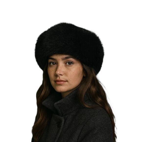 Vintage faux fur black hat elastic band - Picture 1 of 4